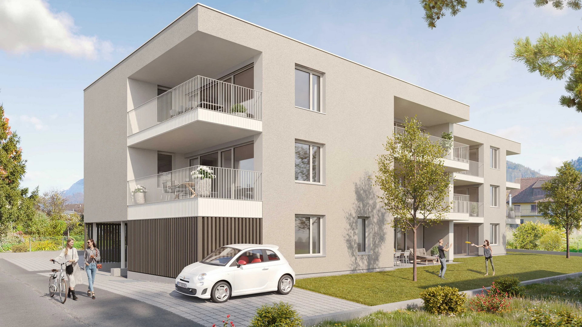 Visualisierung einer Wohnanlage von Wilhelm+Mayer in Planung: Götzis Moosstraße.