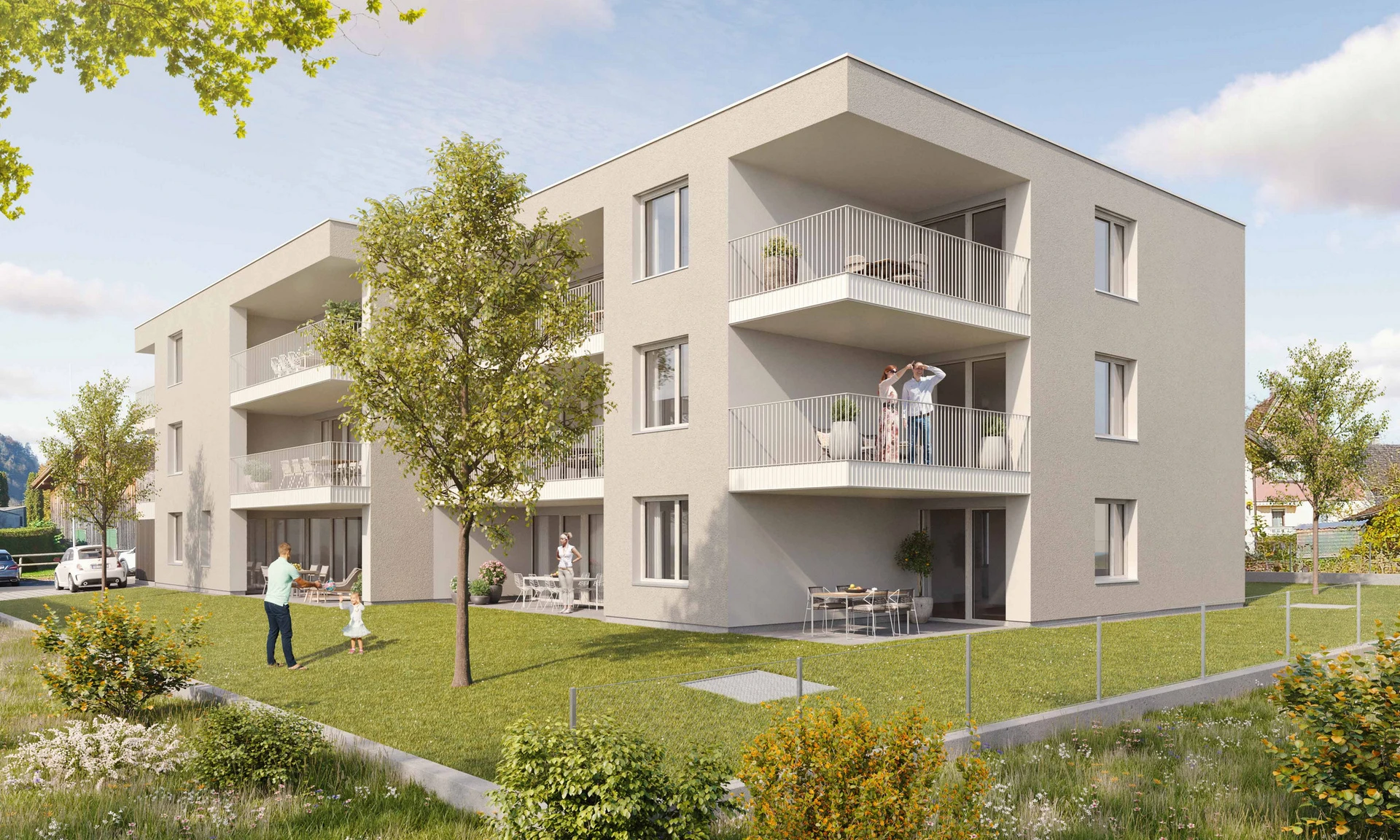 Visualisierung eines Wohnprojekts von Wilhelm+Mayer in Planung: Götzis Moosstraße.