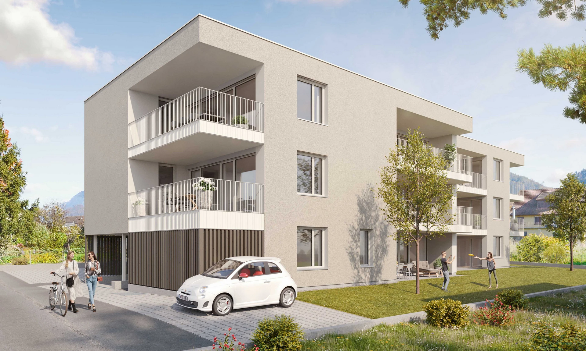 Visualisierung einer Wohnanlage von Wilhelm+Mayer in Planung: Götzis Moosstraße.