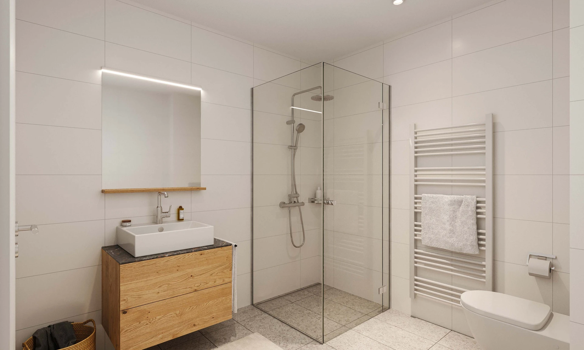 Badezimmer einer Musterwohnung als Teil eines Wohnprojekts für Investoren in Götzis Moosstraße.