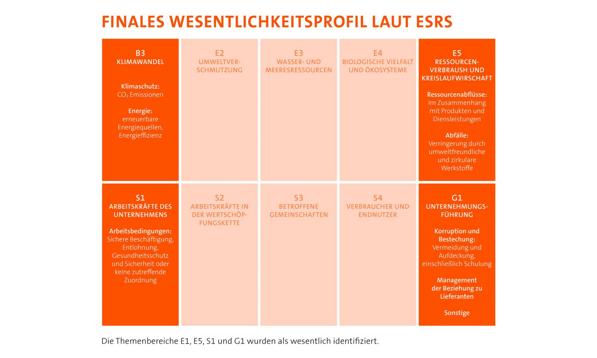 Tabelle Wesentlichkeitsprofil auf der Seite Nachhaltigkeit von Wilhelm+Mayer Bau.