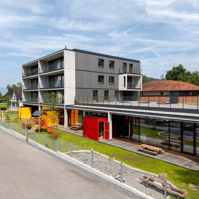 Außenansicht einer neuen Wohnanlage von Wilhelm+Mayer in Weiler.