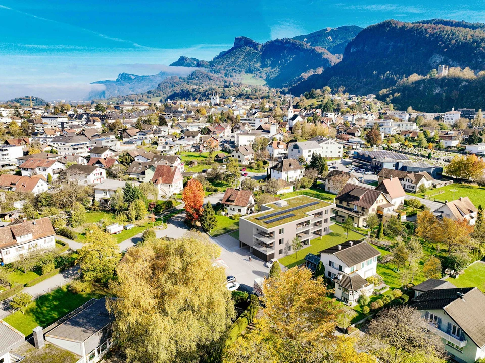 Visualisierung von oben: Wohnanlage von Wilhelm+Mayer in Planung am Standort Götzis, Moosstraße.
